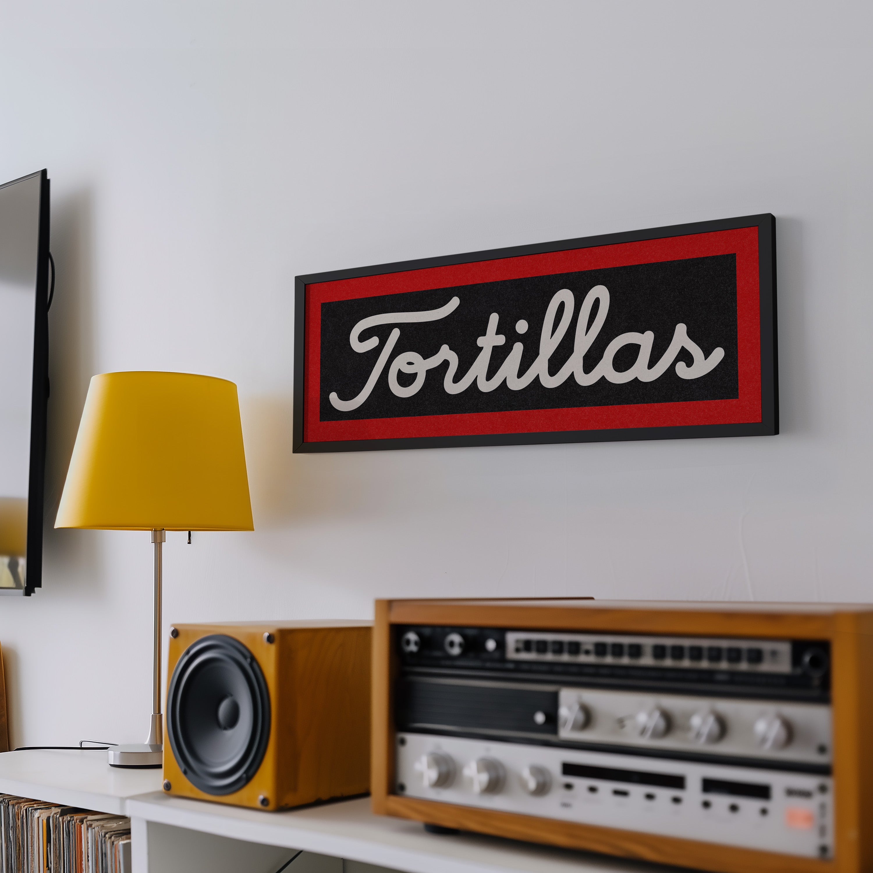 Framed Tortillas Black White Red Trim Art Print - Tejas Country Club