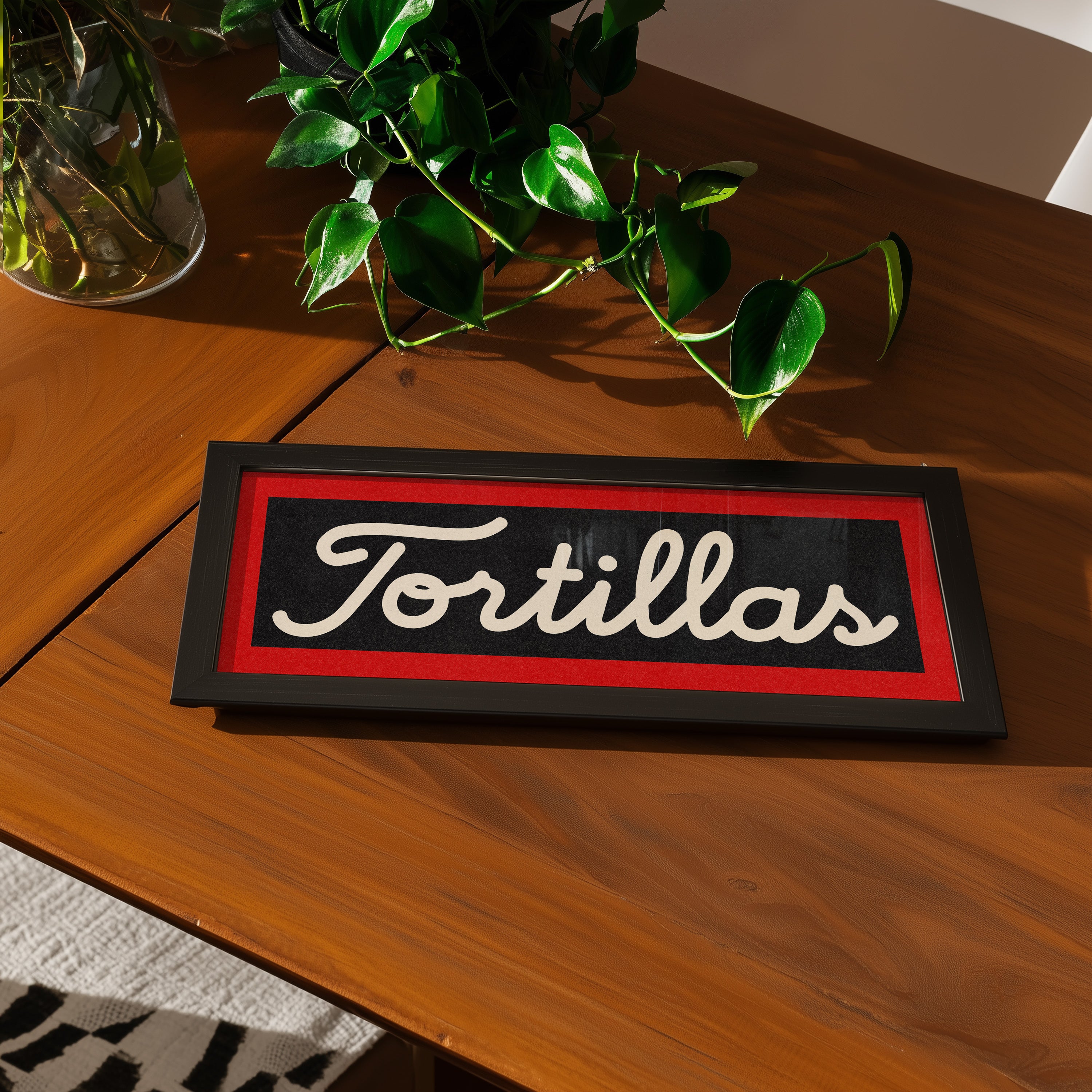Framed Tortillas Black White Red Trim Art Print - Tejas Country Club