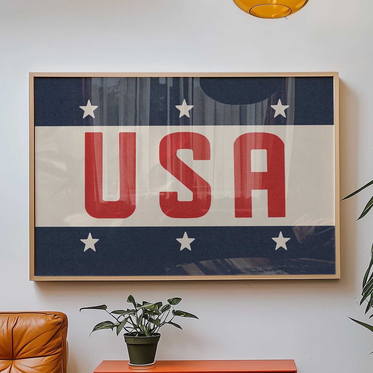 Framed USA Vintage Style Flag Print - Tejas Country Club