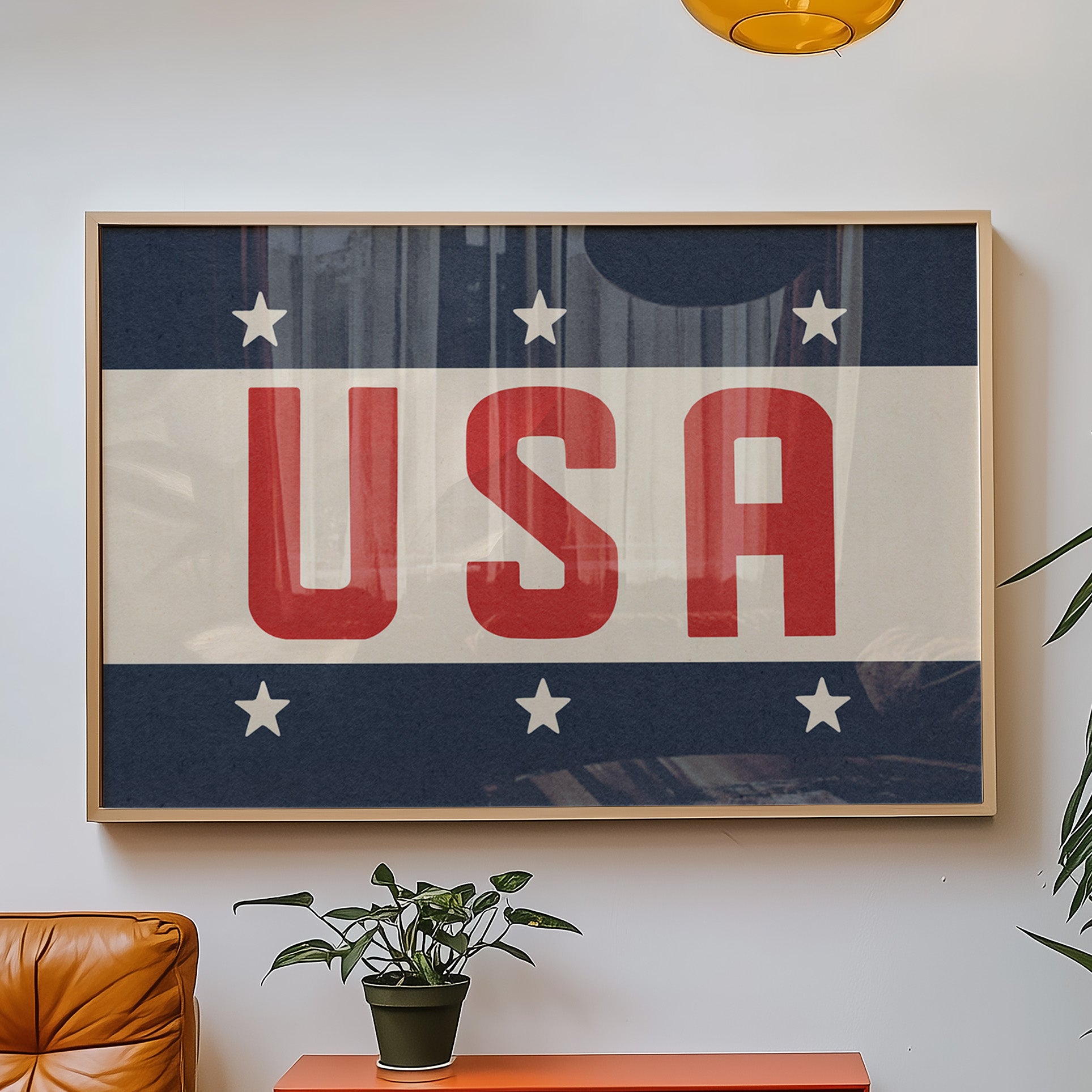 Framed USA Vintage Style Flag Print - Tejas Country Club