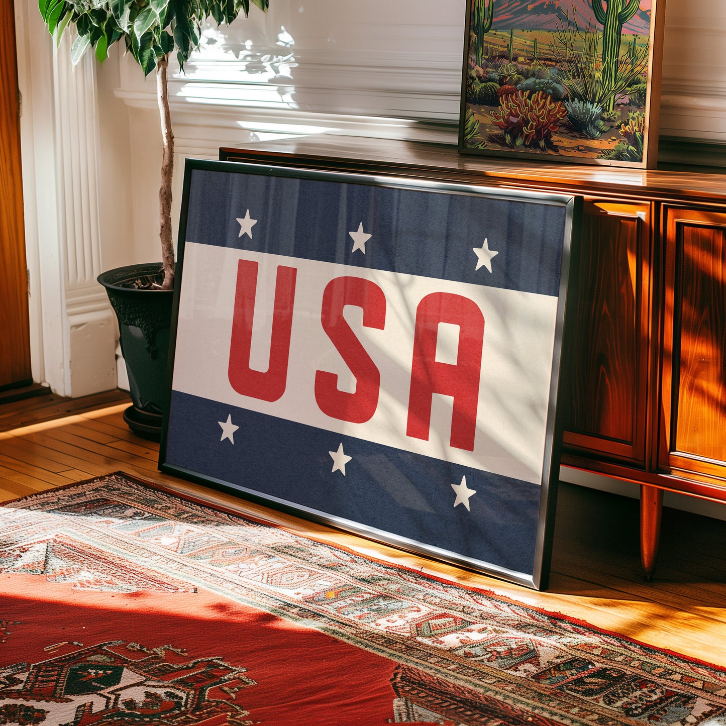 Framed USA Vintage Style Flag Print - Tejas Country Club