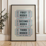 First Rodeo Ticket Stub Art Print Blue - Tejas Country Club