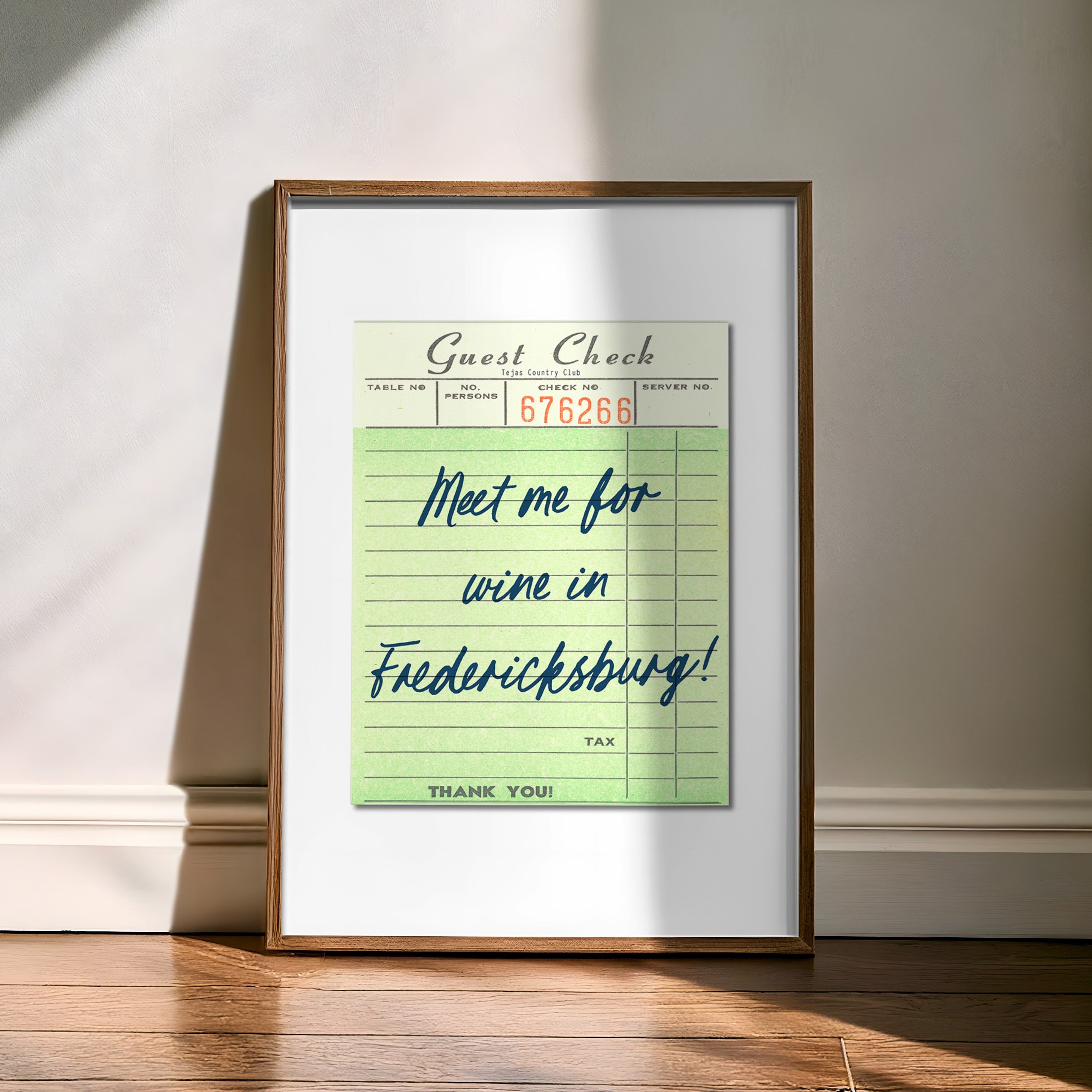 Meet Me For Wine In Fredericksburg Guest Check Art Print - Tejas Country Club