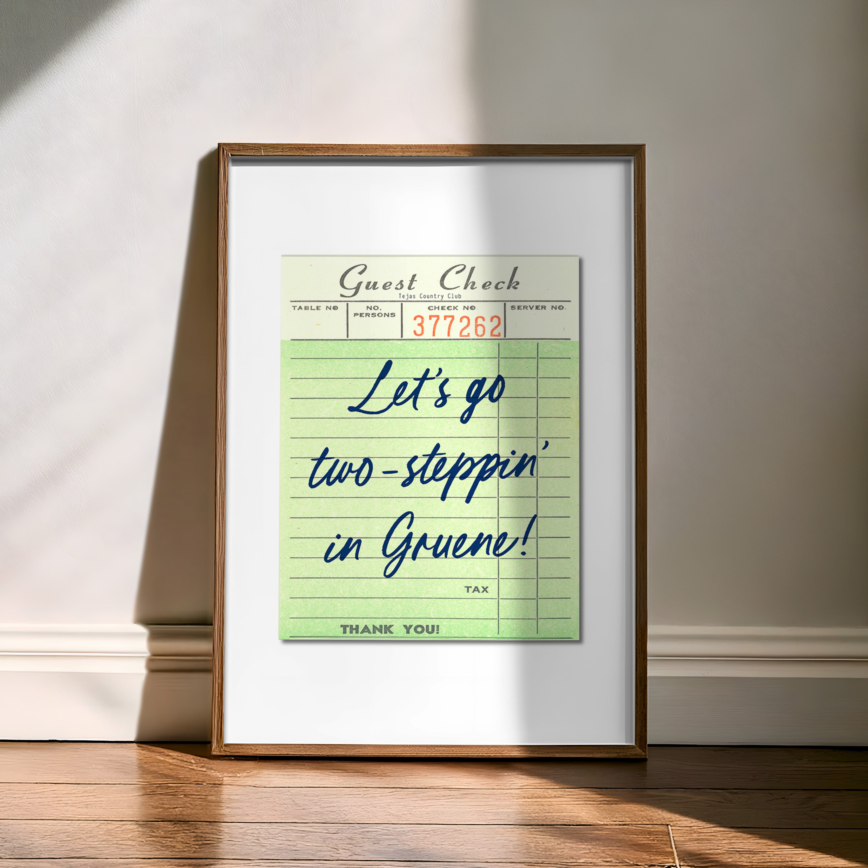 Let's Go Two-Steppin' In Gruene Guest Check Art Print - Tejas Country Club