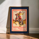 Framed Tex Cowboy Vintage Matchbook Art Print - Tejas Country Club