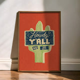 Howdy Y'all No Bad Days Vintage Cactus Sign Art Print - Tejas Country Club