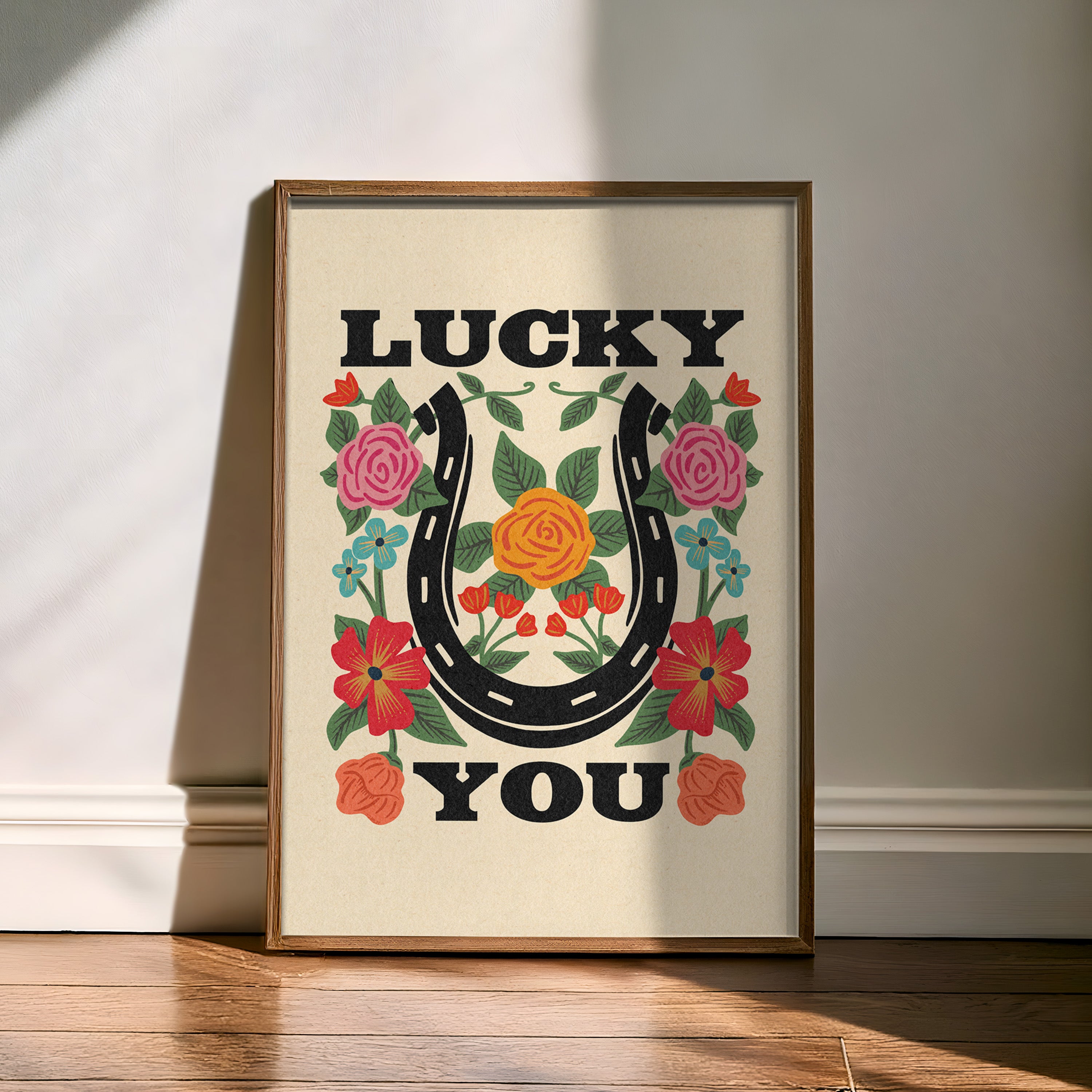Lucky You Floral Horseshoe Art Print - Tejas Country Club