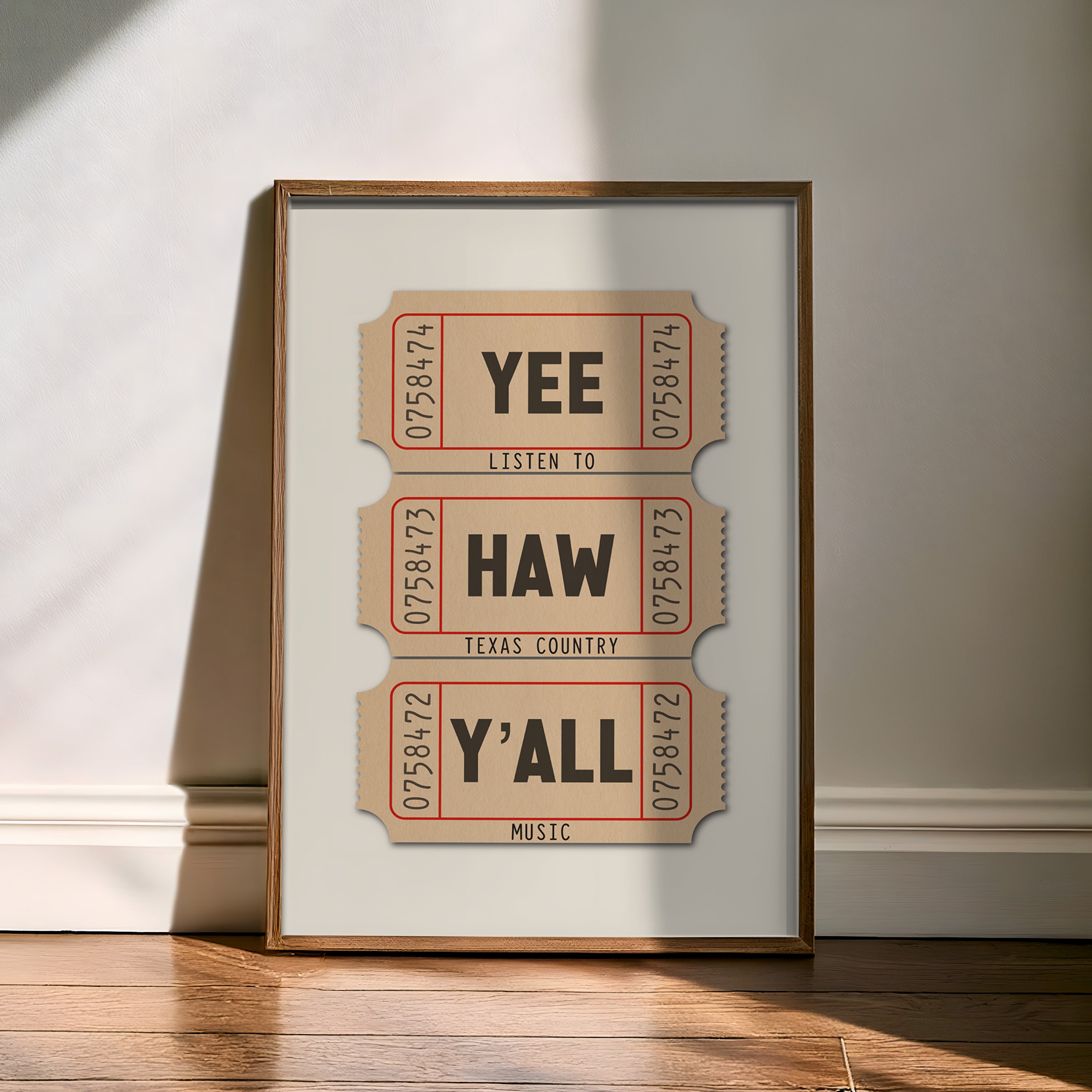 Yee Haw Y'all - Listen To Texas Country Music Ticket Stub Art Print - Tejas Country Club