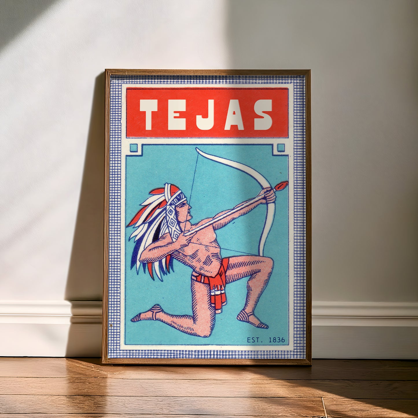 Framed Tejas Bow and Arrow Native Vintage Art Print - Tejas Country Club