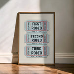 First Rodeo Ticket Stub Art Print Blue - Tejas Country Club