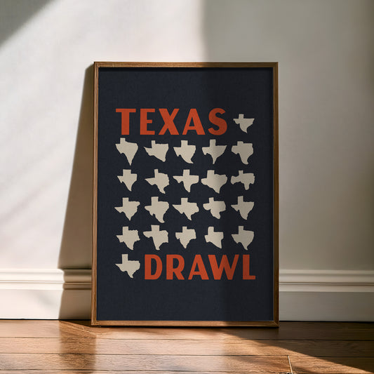 Texas Drawl - Collection of Student Drawn Texas Silhouettes Art Print (Navy)