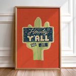 Howdy Y'all No Bad Days Vintage Cactus Sign Art Print - Tejas Country Club