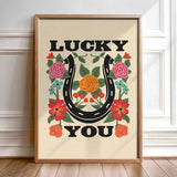 Lucky You Floral Horseshoe Art Print - Tejas Country Club