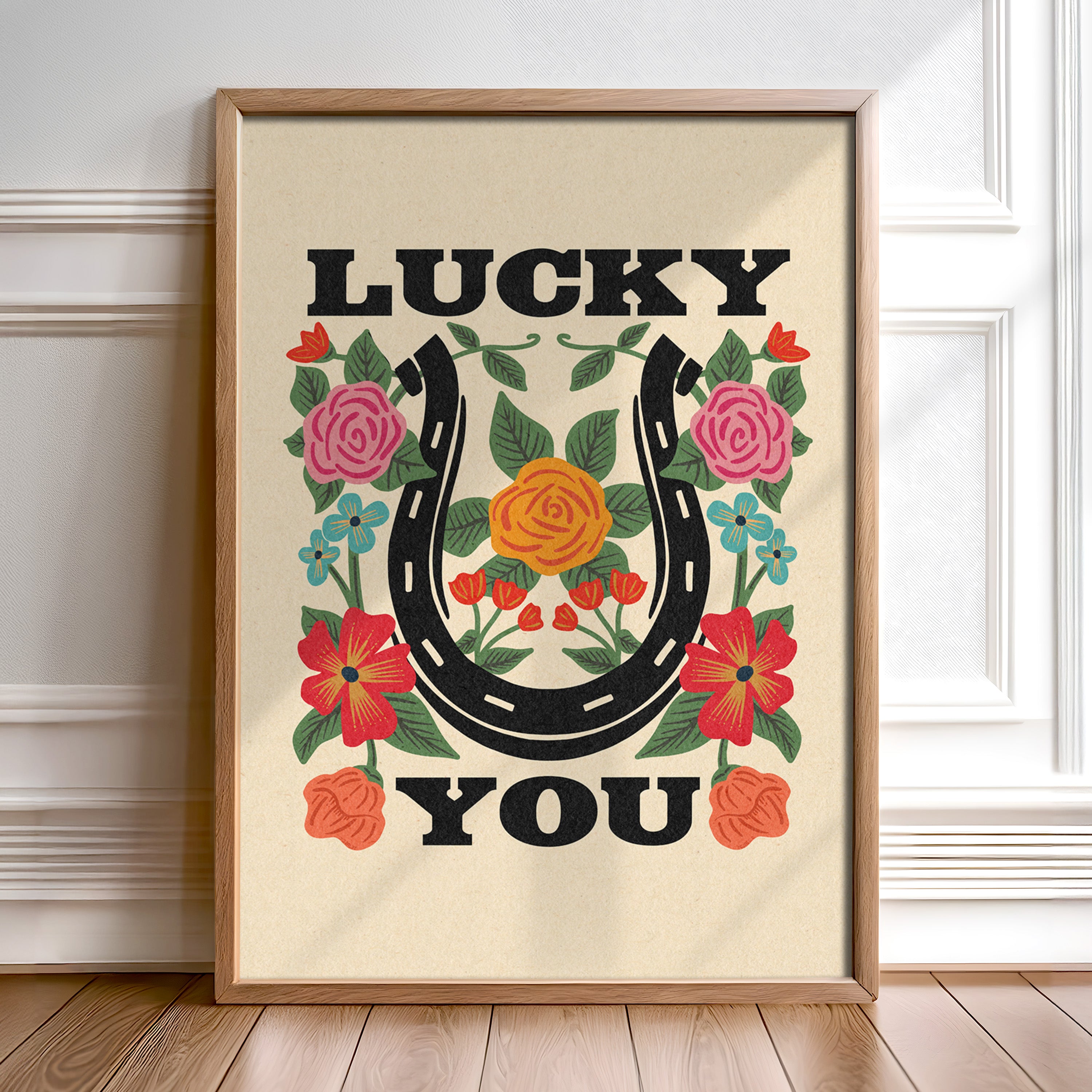 Lucky You Floral Horseshoe Art Print - Tejas Country Club
