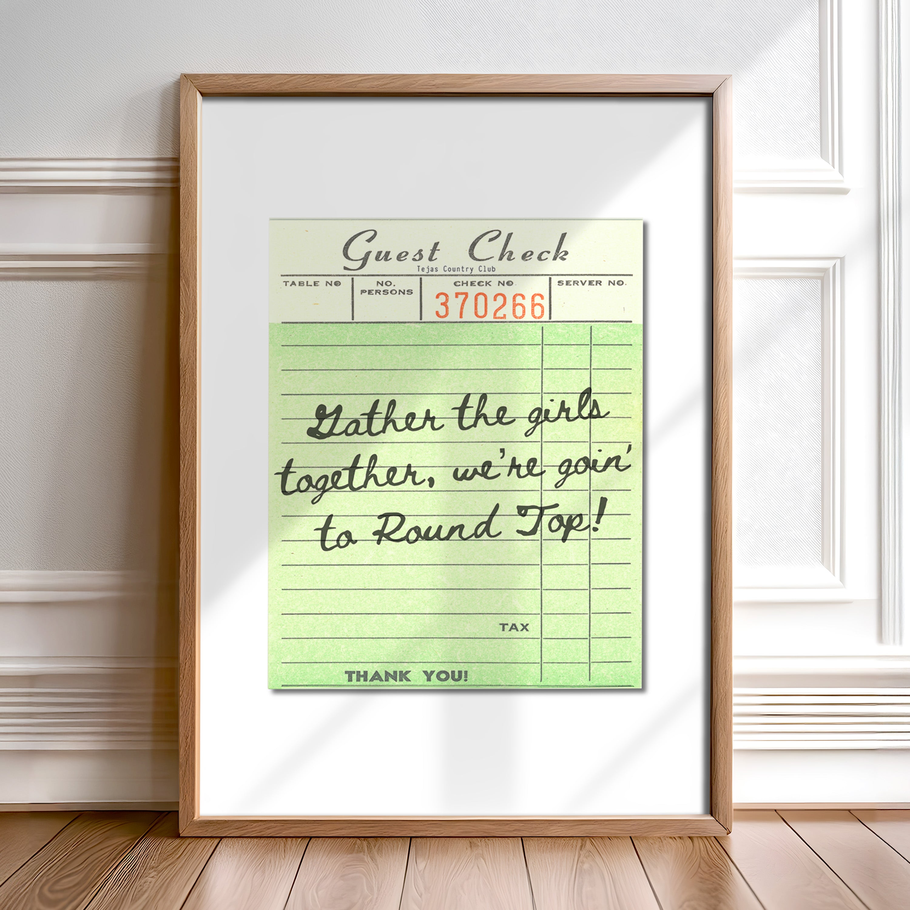 Girls Goin' To Round Top Guest Check Art Print - Tejas Country Club