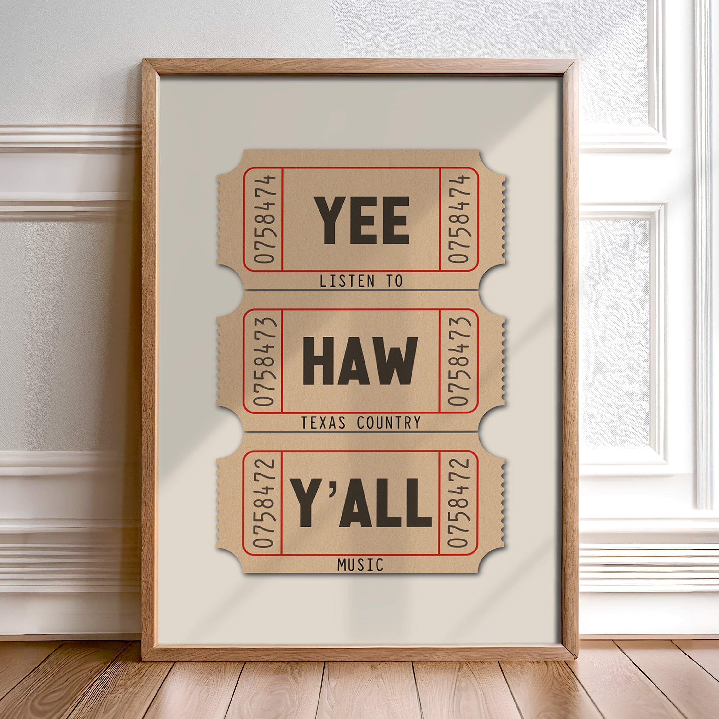 Yee Haw Y'all - Listen To Texas Country Music Ticket Stub Art Print - Tejas Country Club