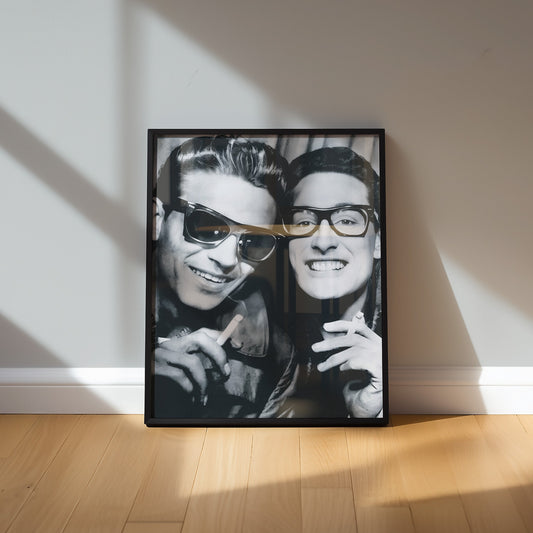 Framed Waylon Jennings and Buddy Holly Photo Booth Print