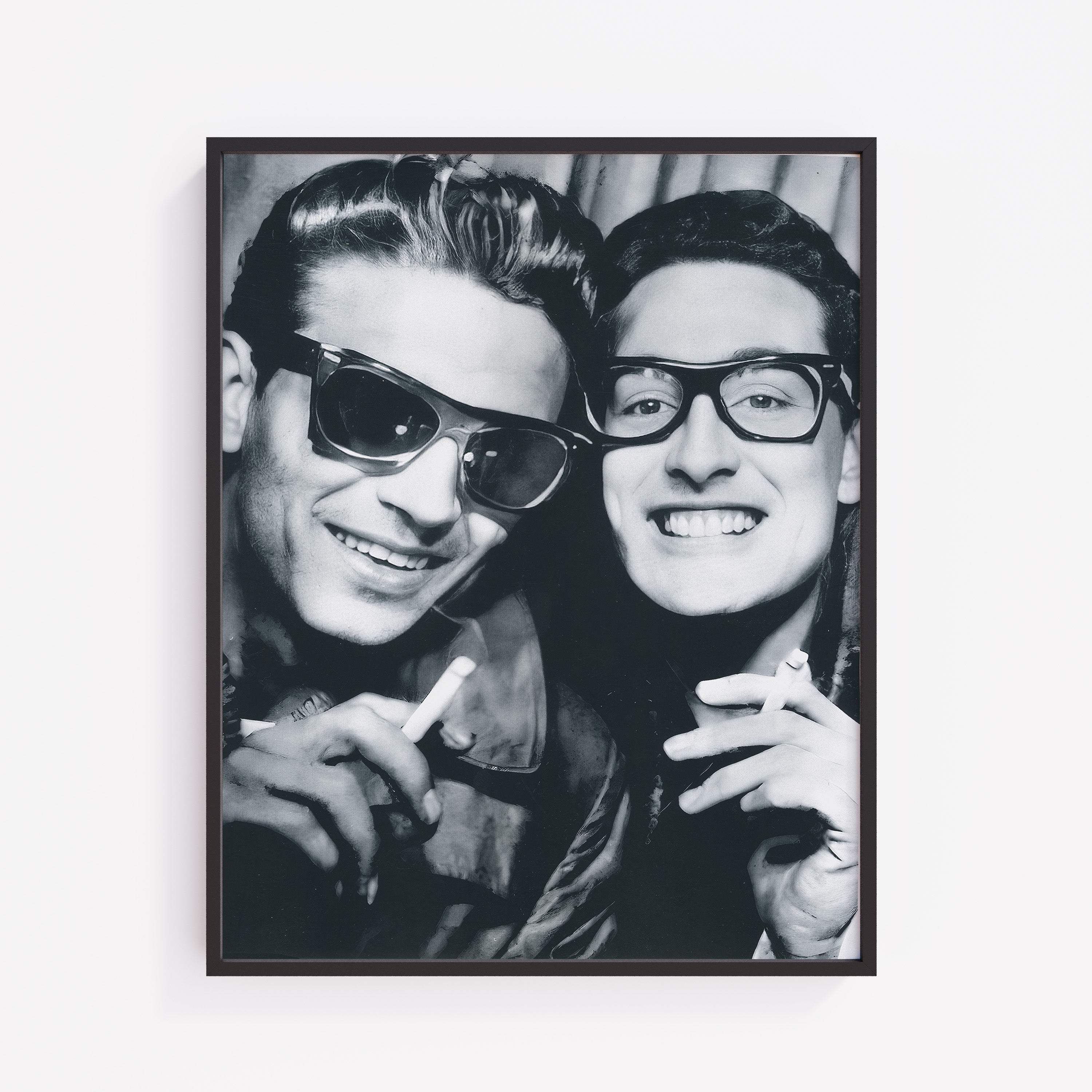 Framed Waylon Jennings and Buddy Holly Photo Booth Print - Tejas Country Club