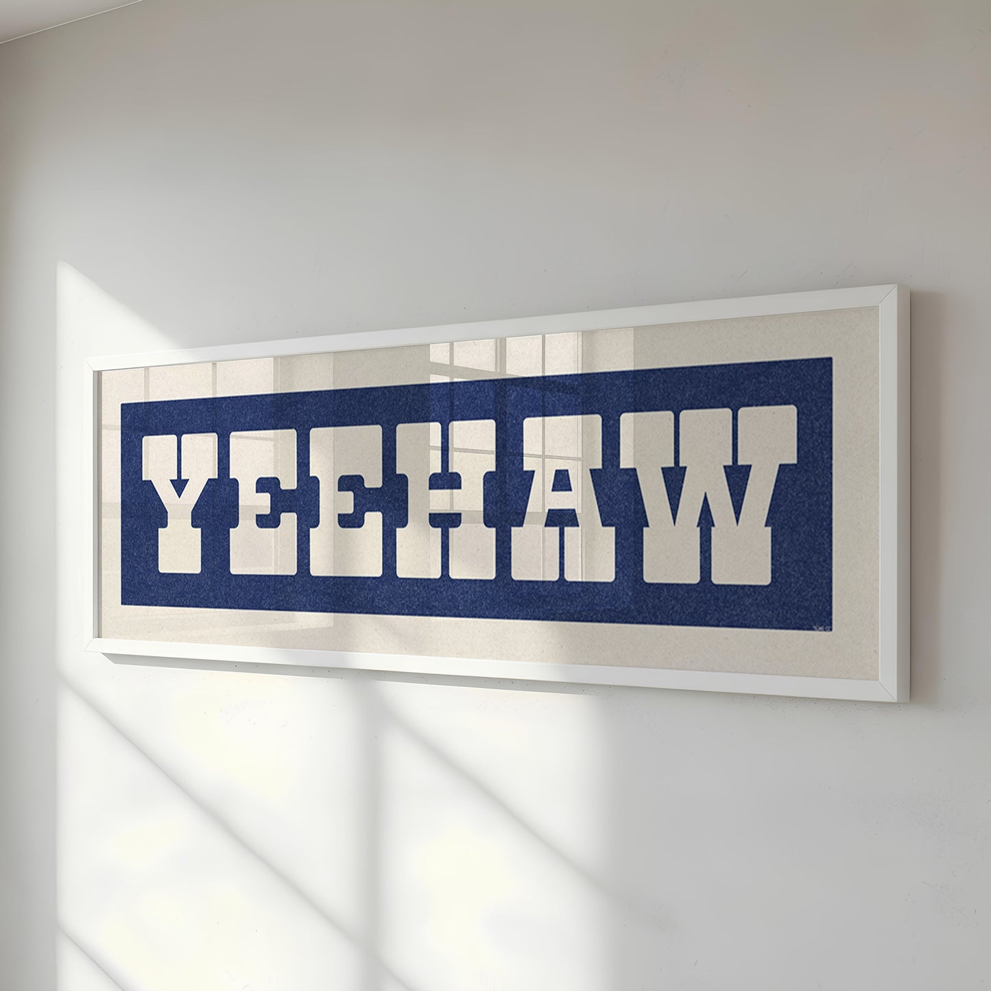 Framed YEEHAW Sign Blue & White Art Print