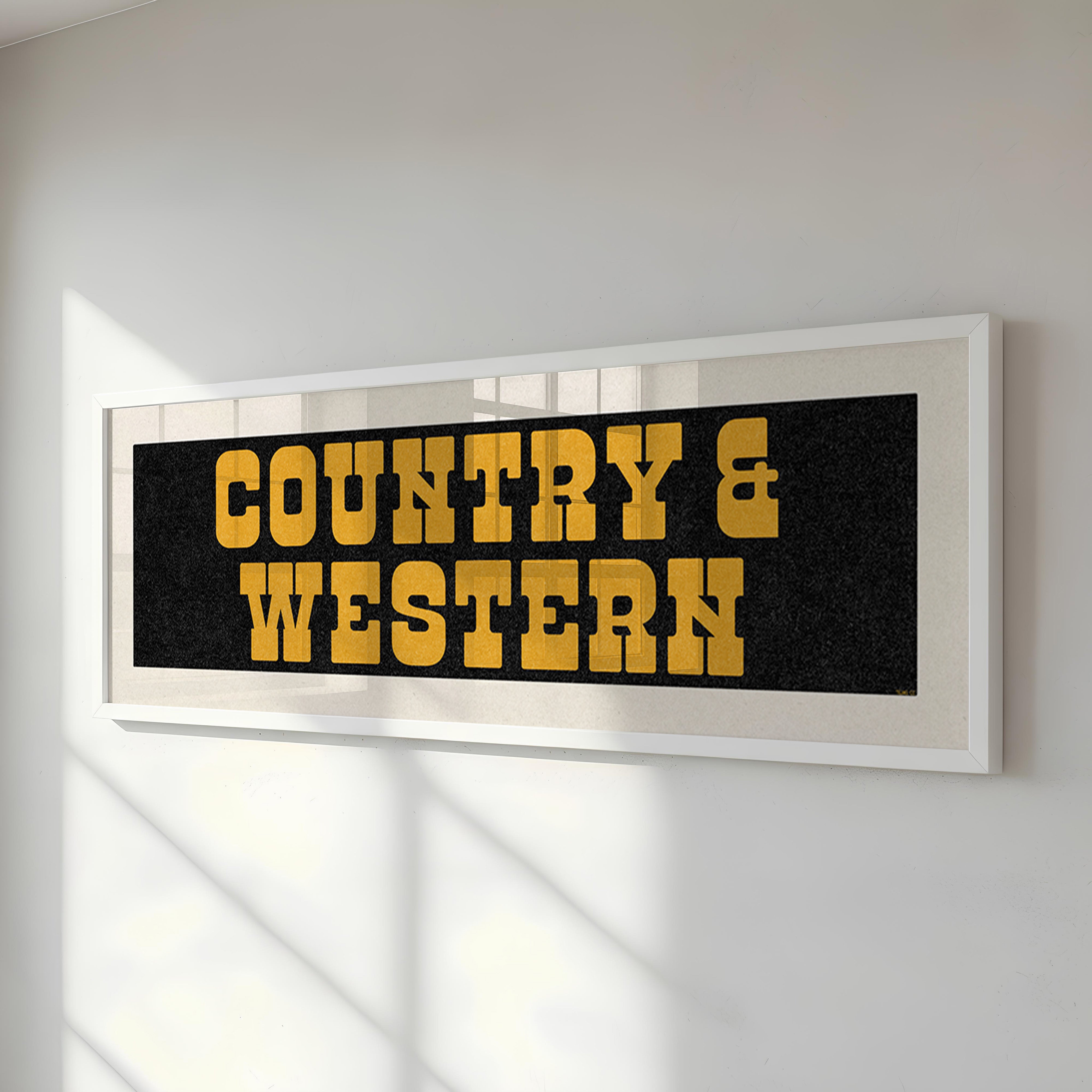 Framed COUNTRY & WESTERN Sign Black & Gold Art Print - Tejas Country Club
