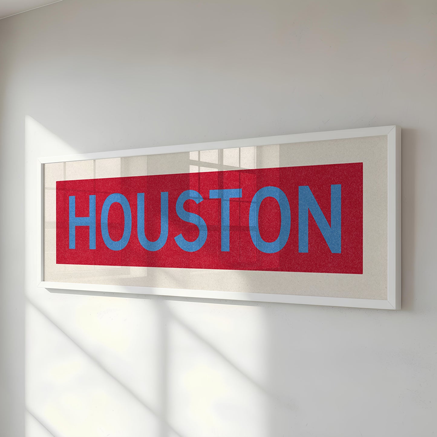 Framed Houston Baby Blue Bus Scroll
