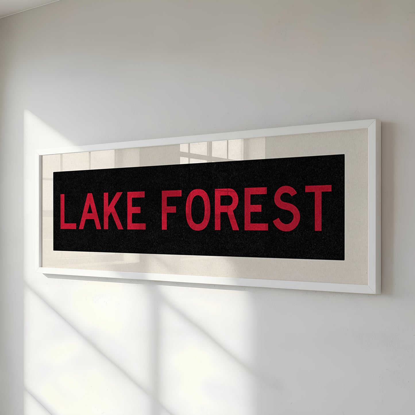Framed Lake Forest Red and Black Bus Scroll