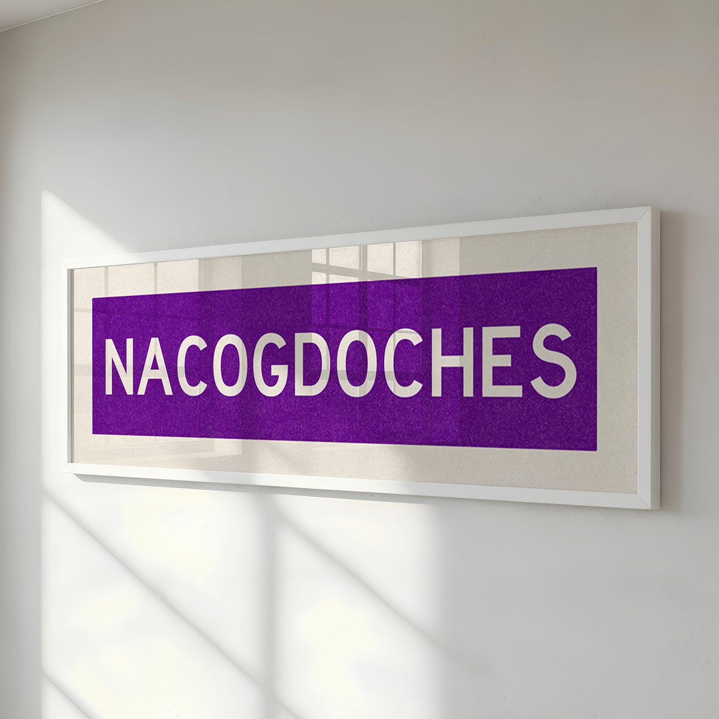 Framed Nacogdoches Purple and White Bus Scroll