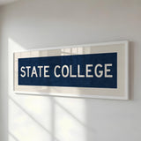 Framed State College Navy Bus Scroll - Tejas Country Club