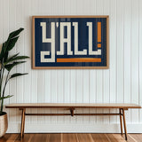 Y'all Typography Navy and Orange Wall Art Print Poster Decor - Tejas Country Club