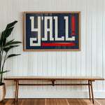 Y'all Typography Navy and White Wall Art Print Poster Decor - Tejas Country Club