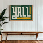 Y'all Typography Green and Gold Wall Art Print Poster Decor - Tejas Country Club
