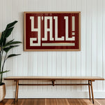 Y'all Typography Maroon and Tan Wall Art Print Poster Decor - Tejas Country Club