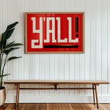Y'all Typography Red and White Wall Art Print Poster Decor - Tejas Country Club