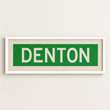 Framed Denton Green and White Bus Scroll - Tejas Country Club