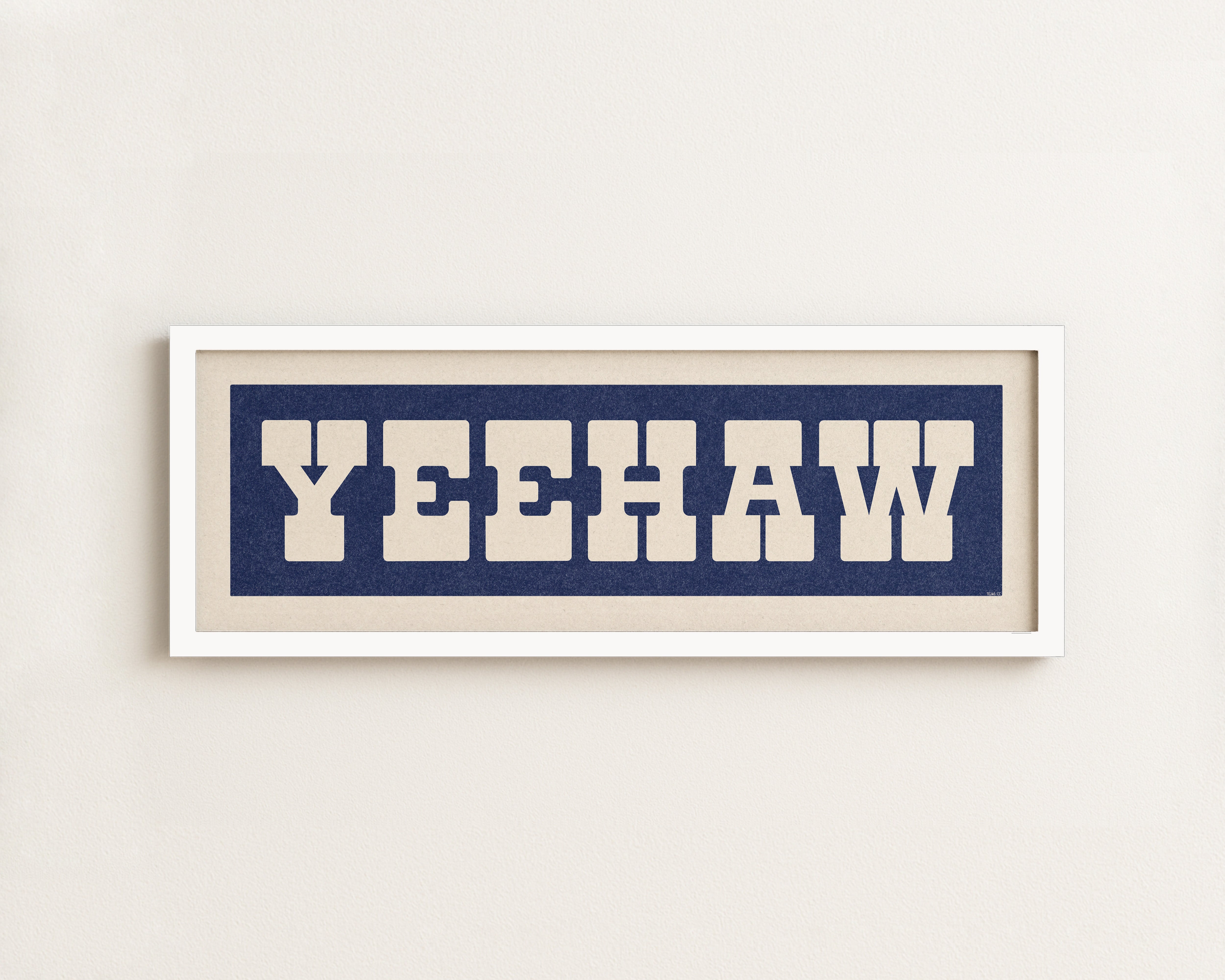 Framed YEEHAW Sign Blue & White Art Print - Tejas Country Club