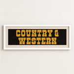 Framed COUNTRY & WESTERN Sign Black & Gold Art Print - Tejas Country Club