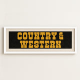 Framed COUNTRY & WESTERN Sign Black & Gold Art Print - Tejas Country Club