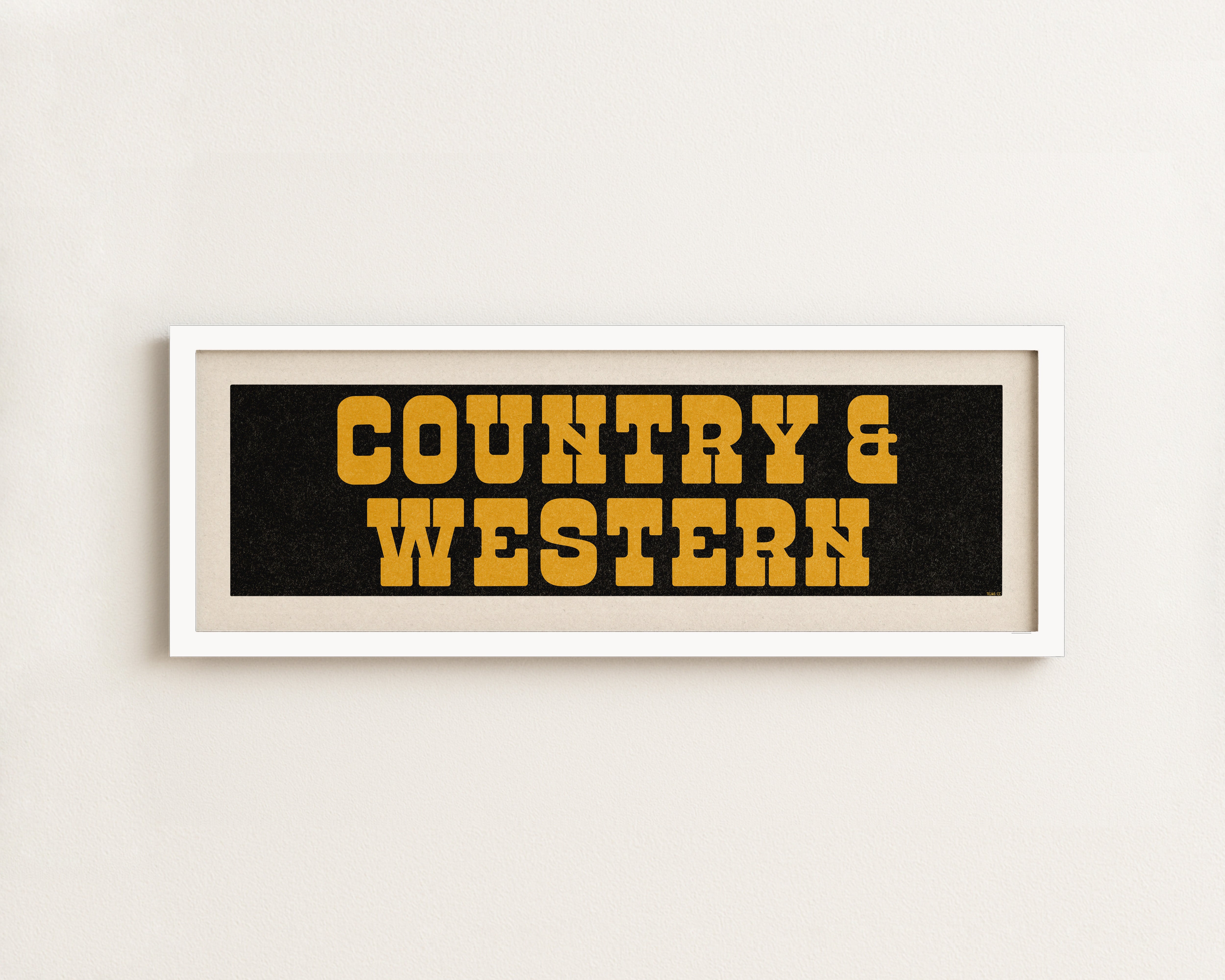 Framed COUNTRY & WESTERN Sign Black & Gold Art Print - Tejas Country Club