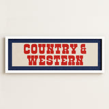Framed COUNTRY & WESTERN Sign White & Red / Blue Art Print (FRAMED) - Tejas Country Club
