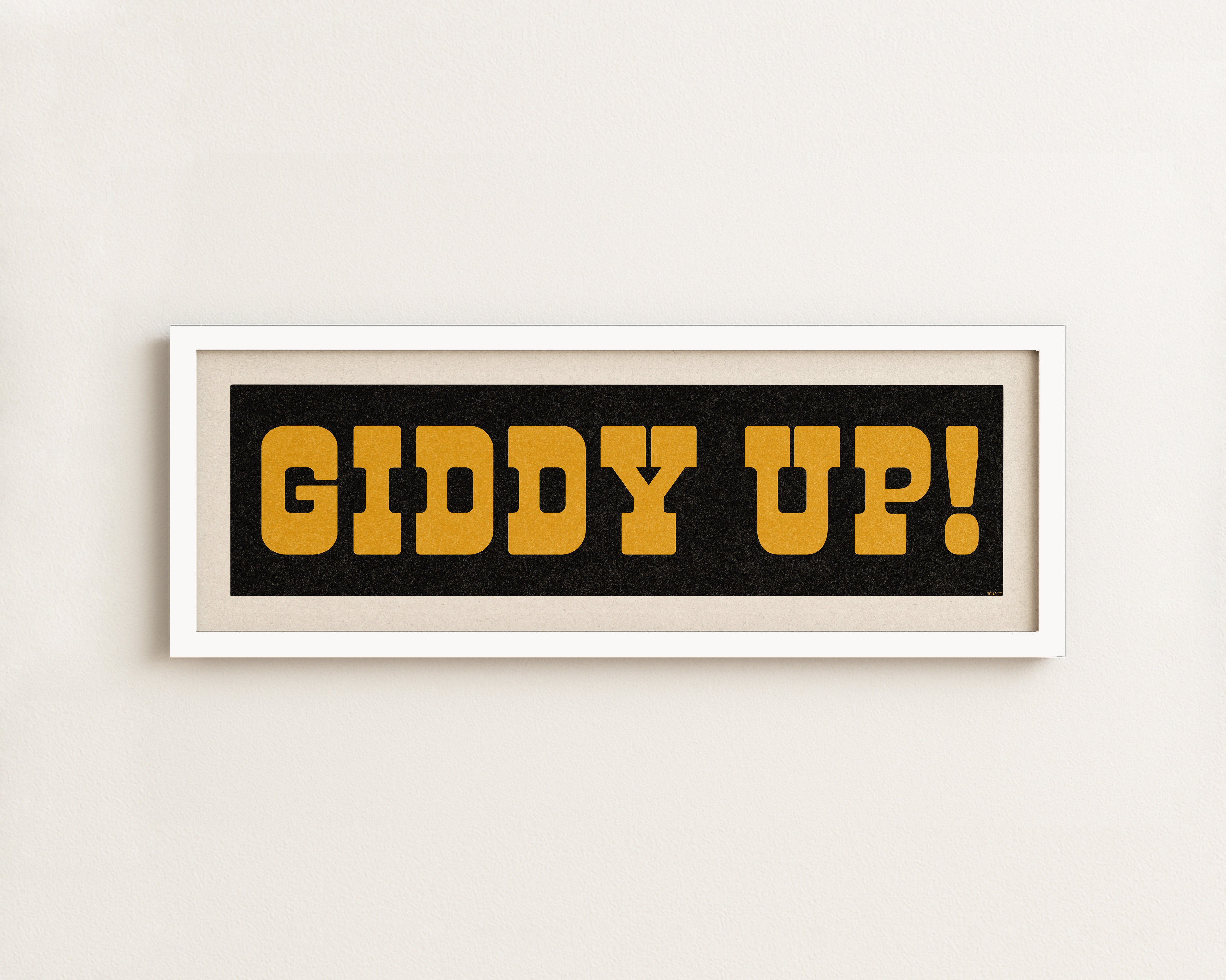 Framed GIDDY UP! Sign Black & Gold Art Print - Tejas Country Club
