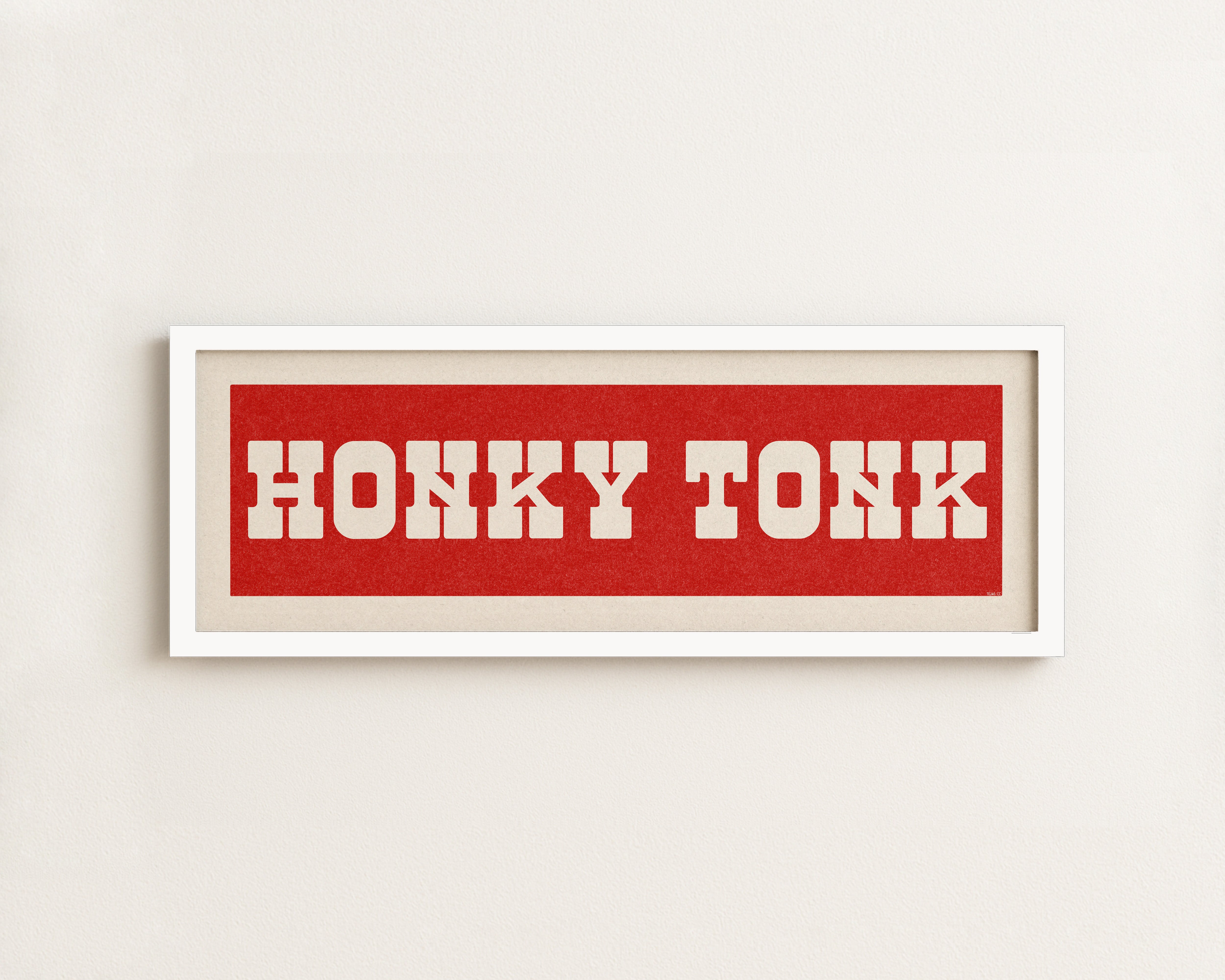 Framed HONKY TONK Sign Red & White Art Print - Tejas Country Club