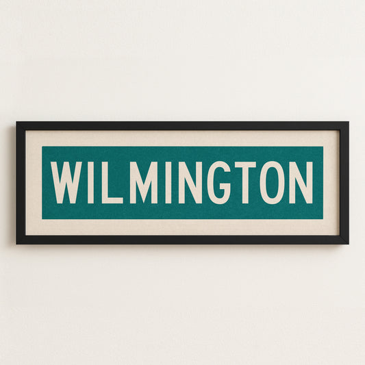 Framed Wilmington Teal and White Bus Scroll - Tejas Country Club
