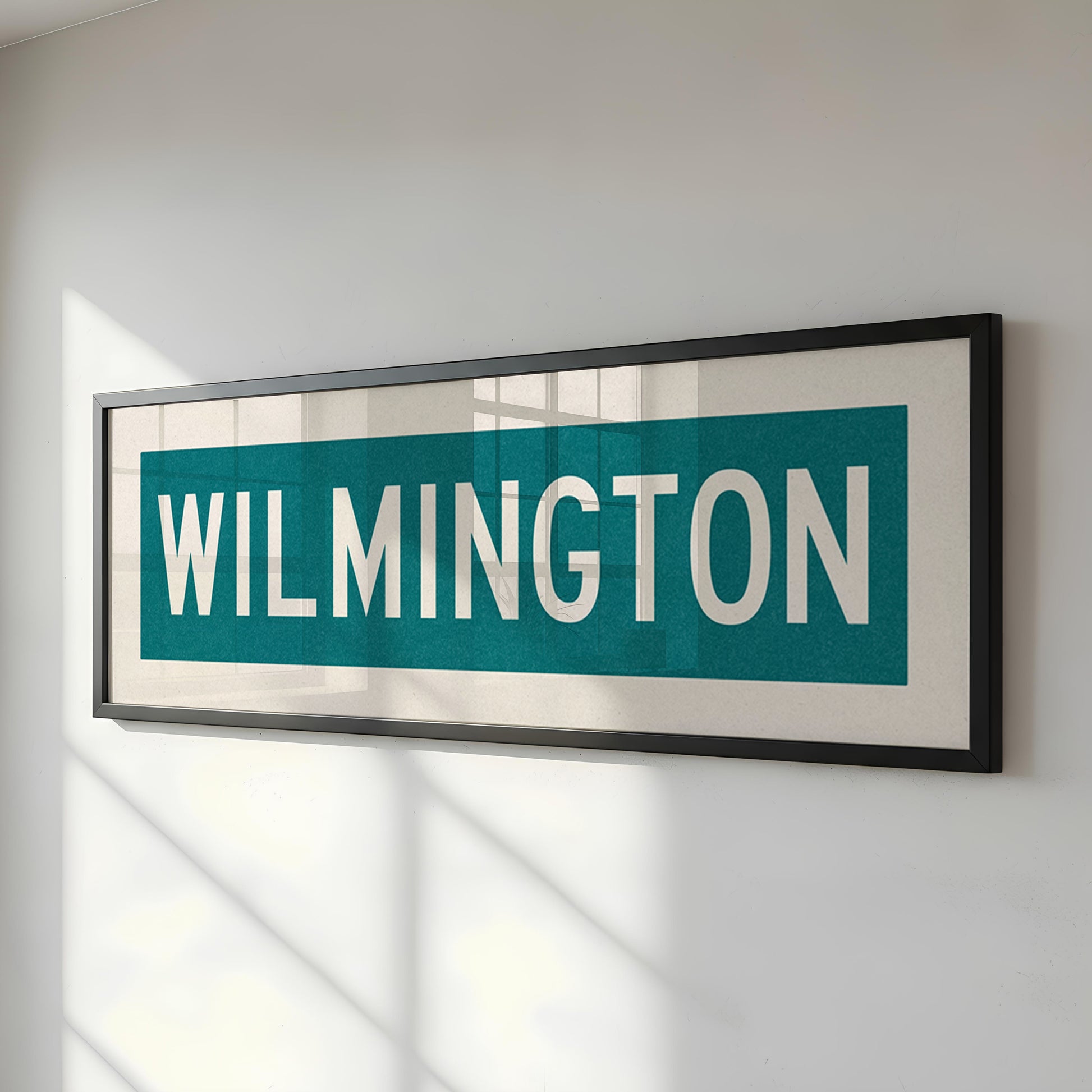 Framed Wilmington Teal and White Bus Scroll - Tejas Country Club