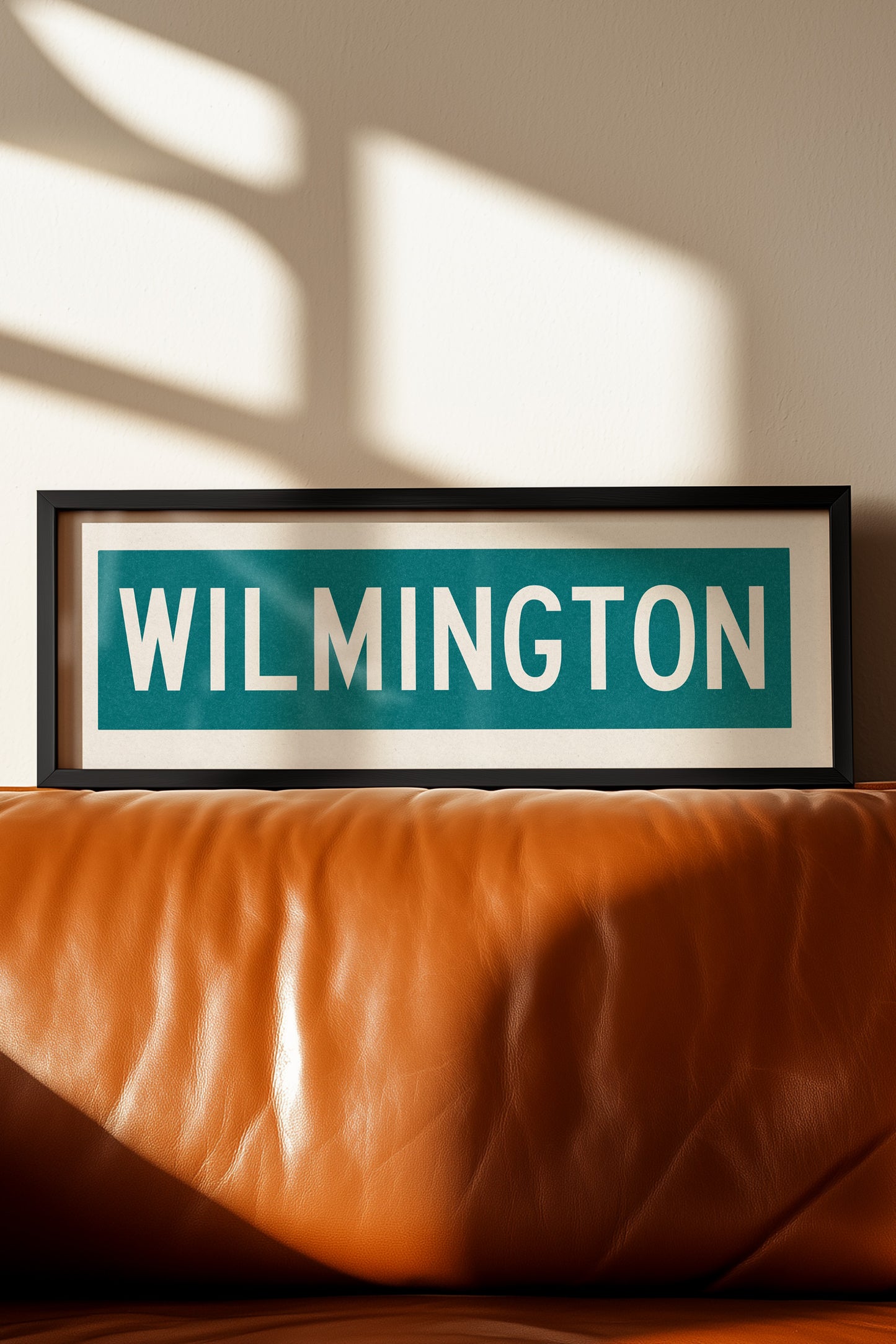 Framed Wilmington Teal and White Bus Scroll - Tejas Country Club