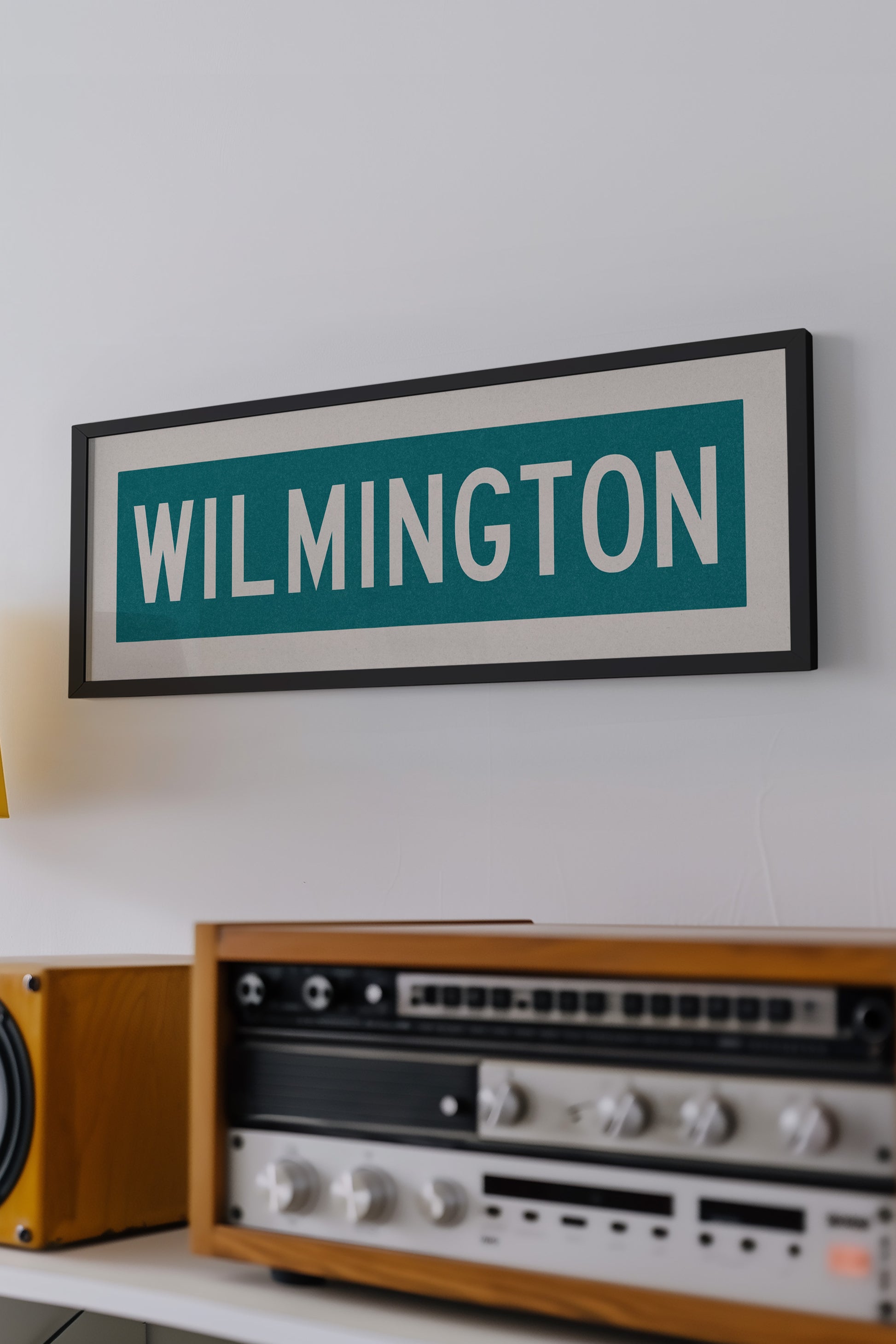 Framed Wilmington Teal and White Bus Scroll - Tejas Country Club