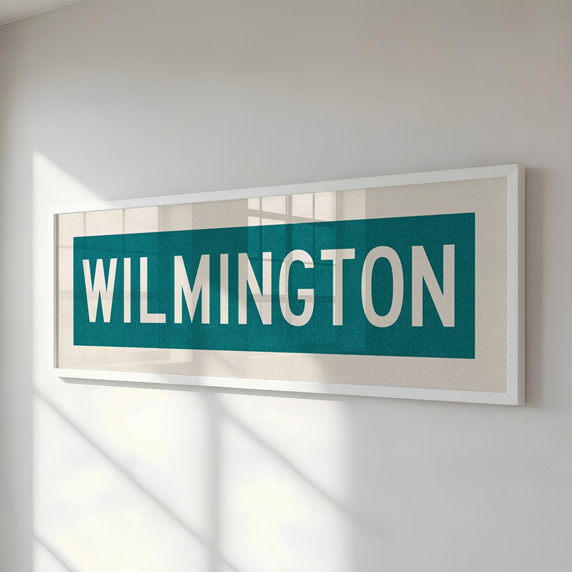 Framed Wilmington Teal and White Bus Scroll - Tejas Country Club