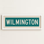 Framed Wilmington Teal and White Bus Scroll - Tejas Country Club