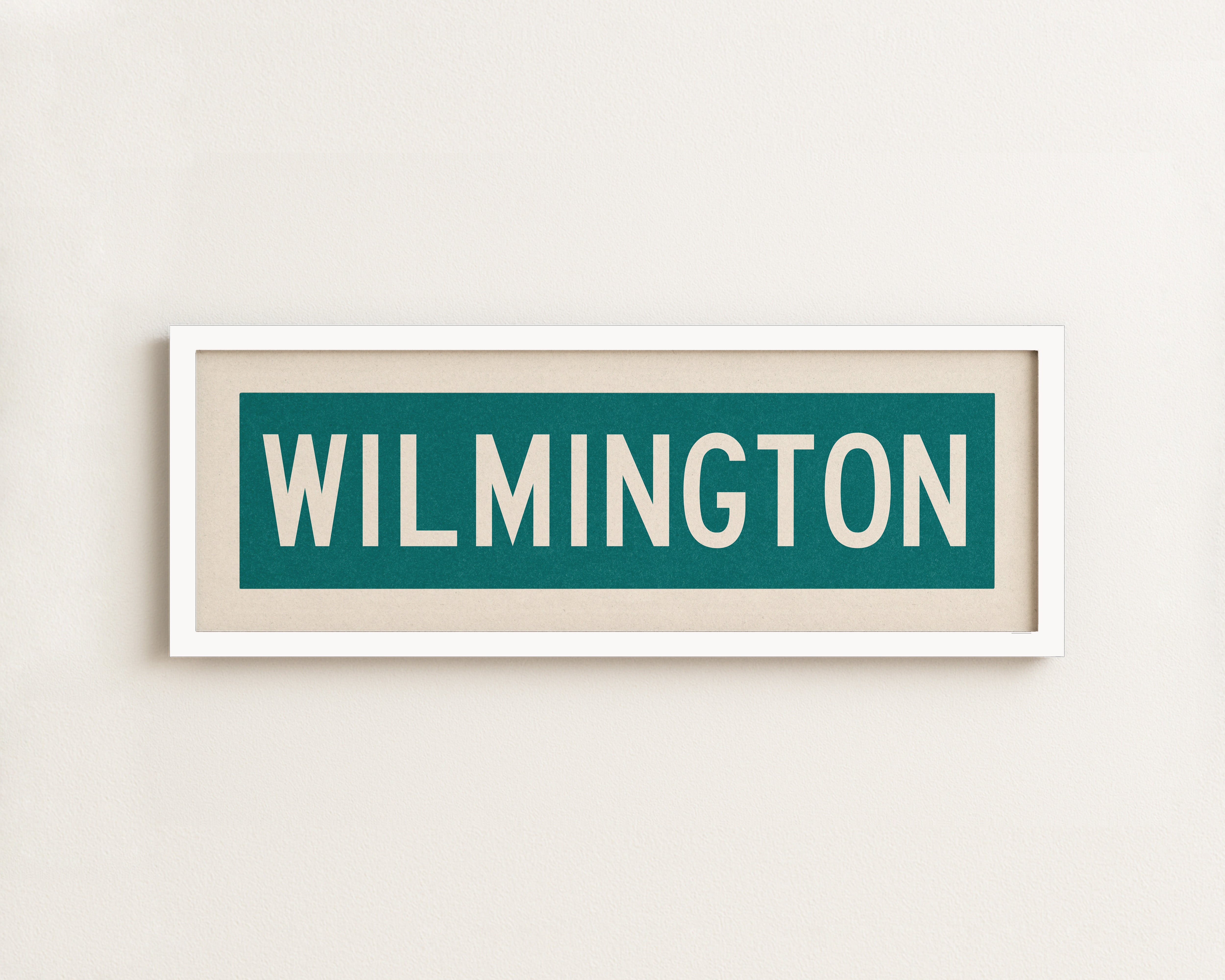 Framed Wilmington Teal and White Bus Scroll - Tejas Country Club