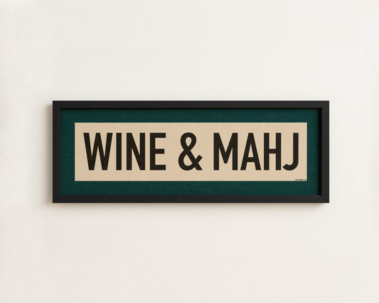 Framed Wine & Mahj Mahjong Art Scroll Sign