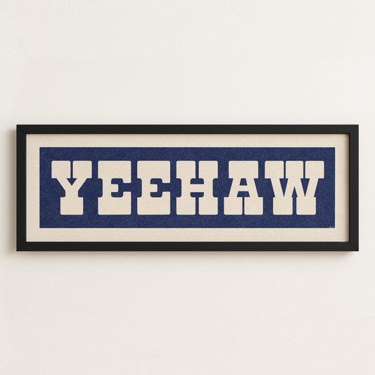 Framed YEEHAW Sign Blue & White Art Print (FRAMED) - Tejas Country Club
